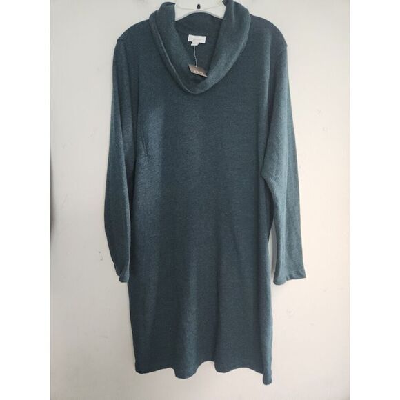 NWT Pure Jill by J.Jill Blue Cowl Neck Cotton A-Line Knit Dress size Large Pet. - Picture 10 of 12